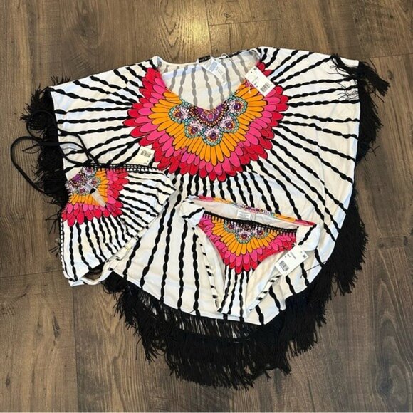 Trina Turk Ibiza Halter Bikini Set with Poncho Coverup 3-Piece Size Medium NWT - Picture 6 of 16